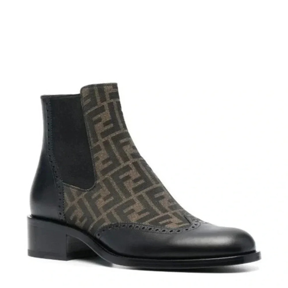 Fendi Stivaletto Monogram Pattern Leather Chelsea Men’s Ankle Boots